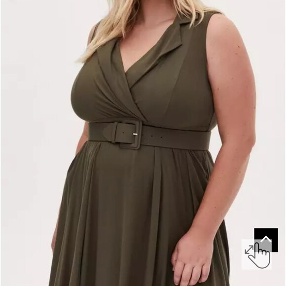 Torrid Size 3 (22/24W) Olive Green Twill Sleeveless Midi Belted Dress NWT - Picture 2 of 16